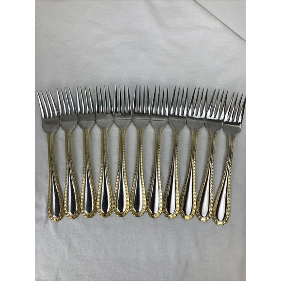 11 Retroneu GOLD ACCENT Chain 7” 18/8 Korea Stainless Dessert Fork Good Quality - Picture 3 of 7